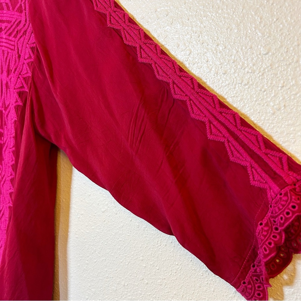 Johnny Was Magenta Embroidered Blouse Top Large Rayon Bohemian Casual - Picture 4 of 6